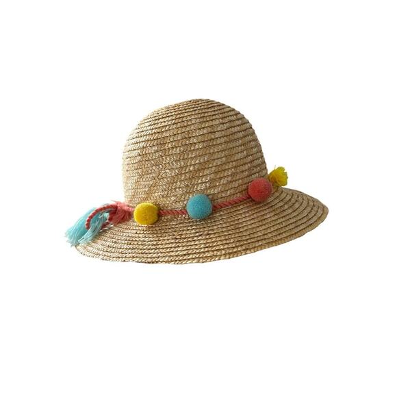 Matilda Jane Straw Hat Pom Poms Beach Hat Little Girl's Brim Hat Bohemian - Picture 4 of 8